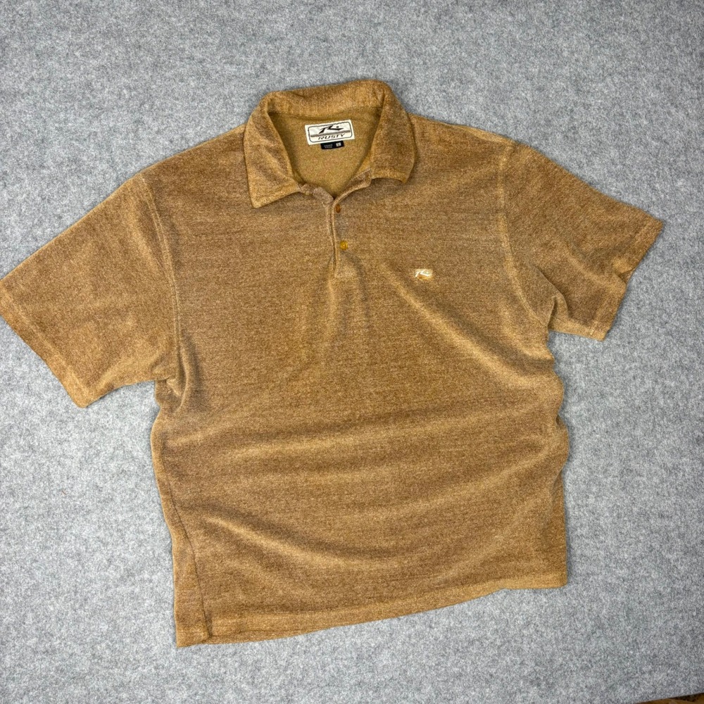 Rusty Mens Terry Cloth Polo Shirt Brown Short Sleeve Surf Top Large